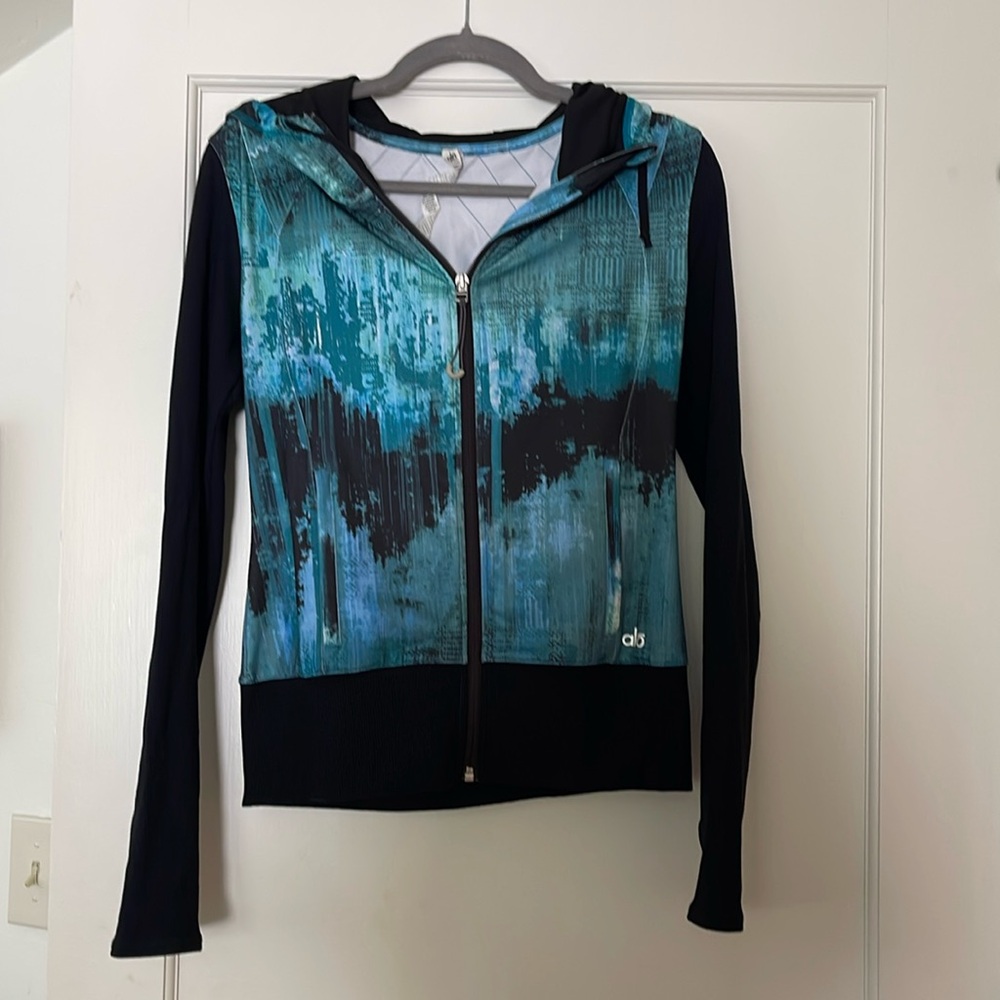 Alo Yoga Watercolor Desert Flow Full-Zip Hoodie Jacket Blue Green Black Size M